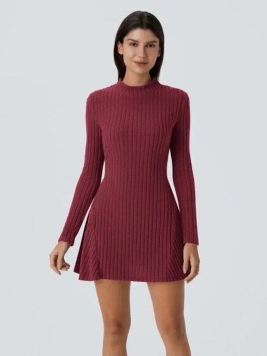 Jewelry - Halara Play It My Way Red Ribbed Long Sleeve Dress